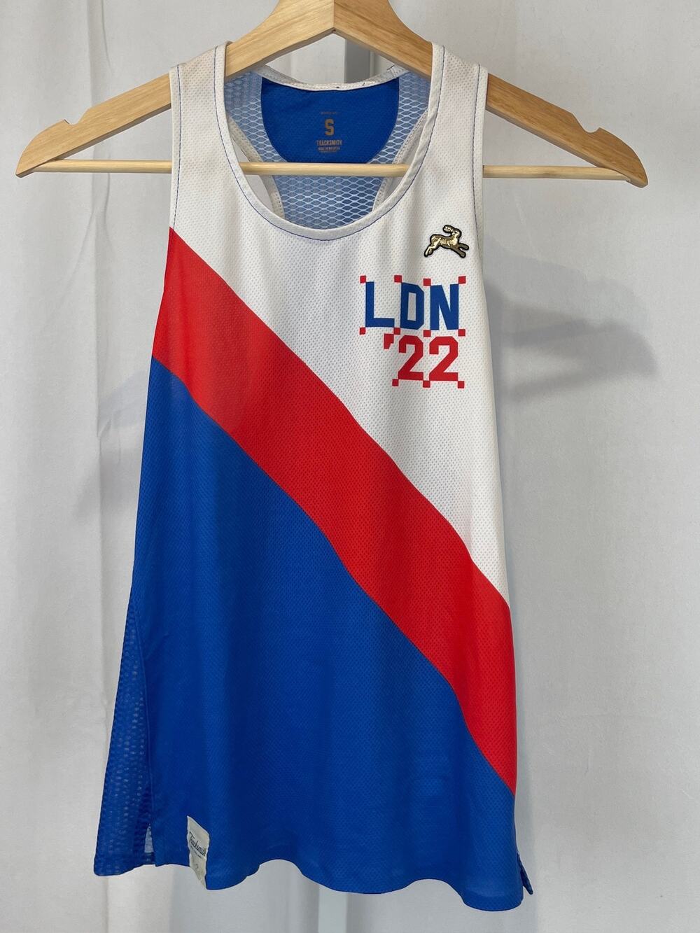 TRACKSMITH Womens 2022 London Marathon Tank Running Top Mesh Blue Red White S